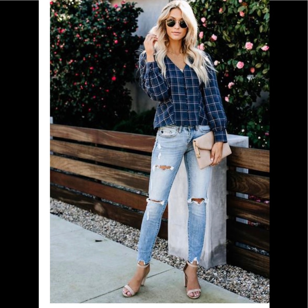 Simone Cotton Plaid Button Down Top - image 1